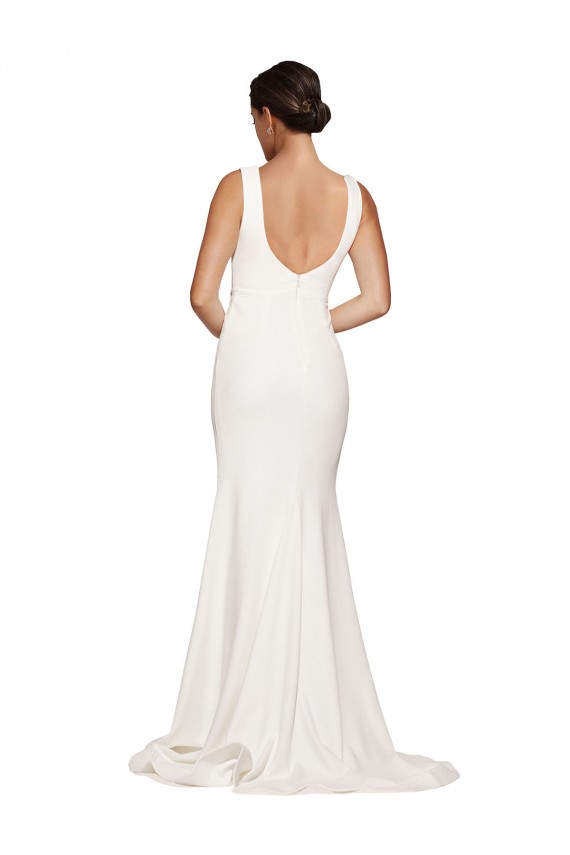 Cheap Square Neck Long Sheath Sweep Train Crepe Bridesmaid Dress / Prom Dress  UK