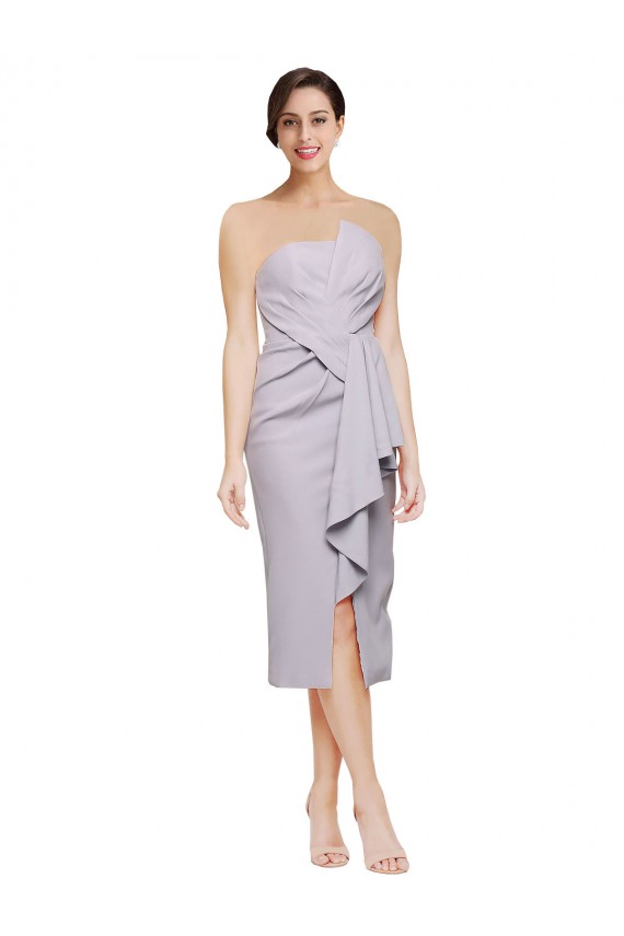 Cheap Short Cocktail Length Strapless Formal Crepe Bridesmaid Dress / Prom Dress with Ruffles UK