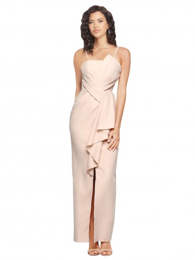 Cheap Long Full Length Ruffles Strapless Low Back Crepe Bridesmaid Dress / Prom Dress with Straps UK
