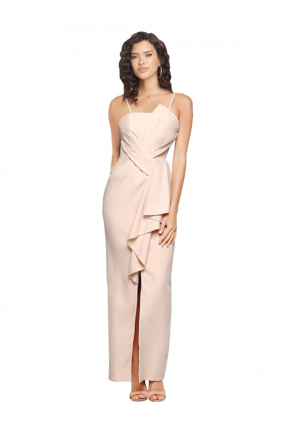 Cheap Long Full Length Ruffles Strapless Low Back Crepe Bridesmaid Dress / Prom Dress with Straps UK