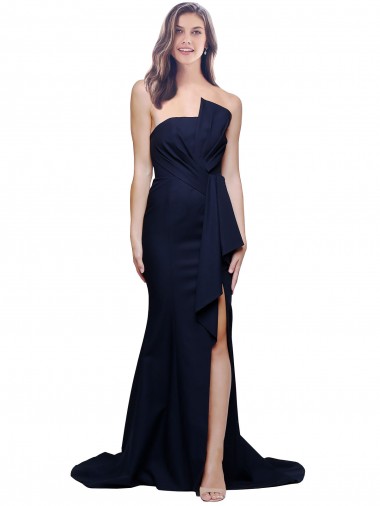 Cheap Long Strapless Sweep Train Low Back Crepe Bridesmaid Dress / Prom Dress UK