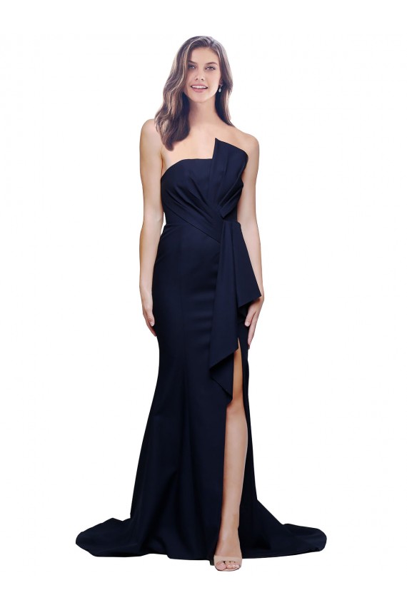 Cheap Long Strapless Sweep Train Low Back Crepe Bridesmaid Dress / Prom Dress UK