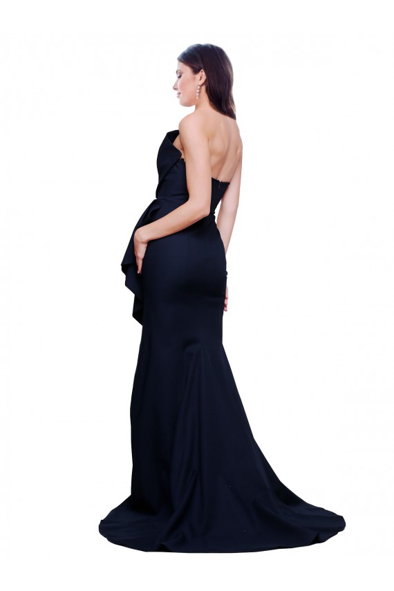 Cheap Long Strapless Sweep Train Low Back Crepe Bridesmaid Dress / Prom Dress UK