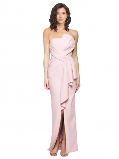Cheap Strapless Long Full Length Ruffles Low Back Formal Crepe Bridesmaid Dress / Prom Dress UK