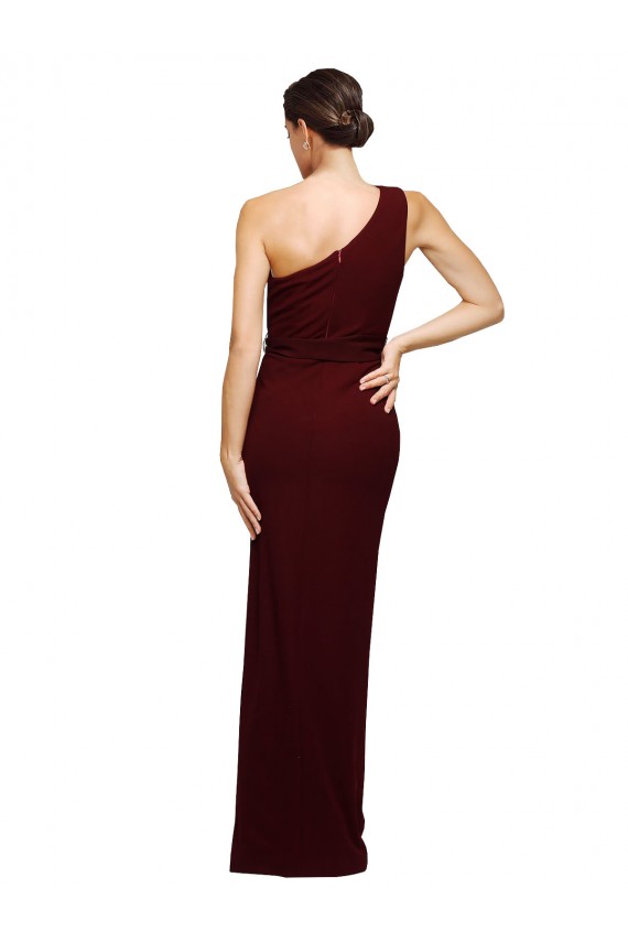 Cheap One Shoulder Sheath Formal Crepe Bridesmaid Dress / Prom Dress with High Side Split UK