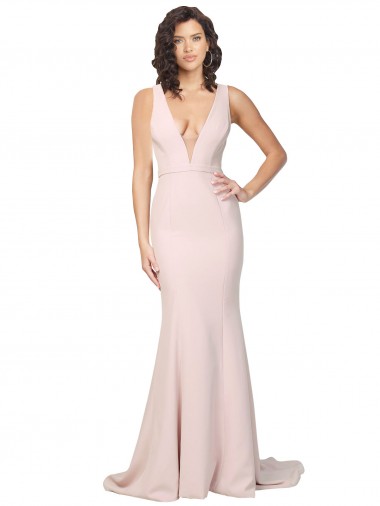 Cheap Deep Plunging V-Neckline Full Length Formal Crepe Bridesmaid Dress / Prom Dress with Deep V-Backline UK