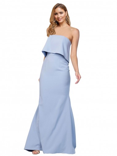 Cheap Strapless Full Length Formal Crepe Bridesmaid Dress / Prom Dress with Bodice Overlay UK
