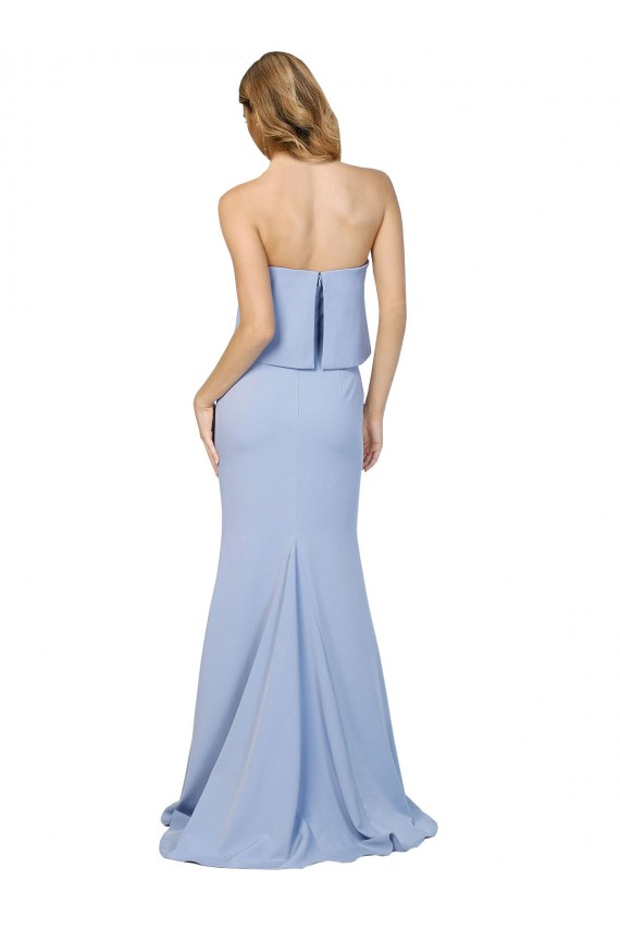 Cheap Strapless Full Length Formal Crepe Bridesmaid Dress / Prom Dress with Bodice Overlay UK