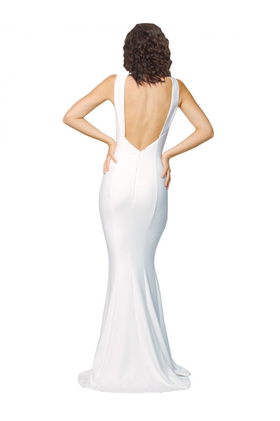 Cheap High Neck Low V-Back Long Formal Crepe Bridesmaid Dress / Prom Dress UK