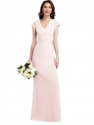 Cheap Cap Sleeve A-Line Formal Crepe Bridesmaid Dress / Prom Dress with Pockets UK