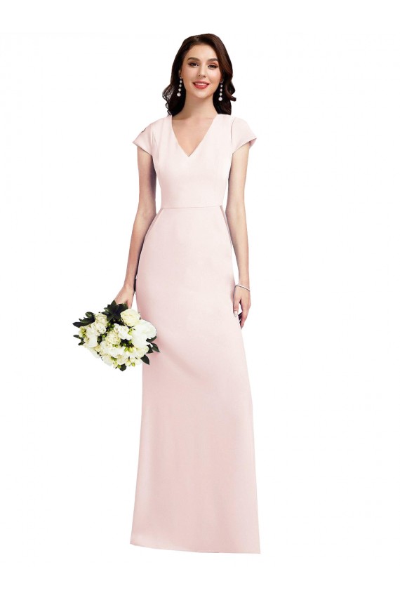 Cheap Cap Sleeve A-Line Formal Crepe Bridesmaid Dress / Prom Dress with Pockets UK