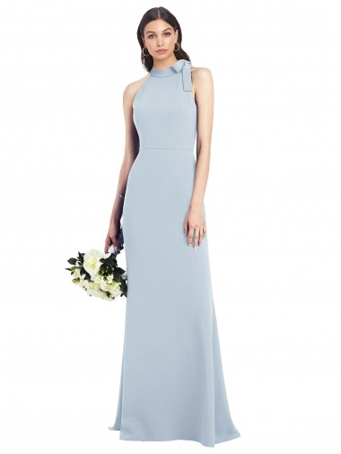 Cheap Halter Bow Neck Open Back Soft Full Length Trumpet Bridesmaid Dress / Prom Dress UK