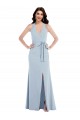 Cheap Open Back Halter Maxi Formal Crepe Bridesmaid Dress / Prom Dress with Draped Bow UK