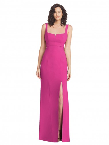 Cheap Wide Strap Notch Empire Waist Bridesaid Dress with Front Slit UK