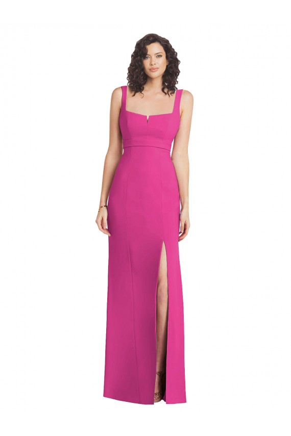 Cheap Wide Strap Notch Empire Waist Bridesaid Dress with Front Slit UK