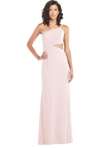 Cheap Flirty One Shoulder Midriff Cutout Maxi Formal Crepe Bridesmaid Dress / Prom Dress UK
