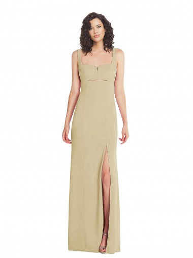 Cheap Wide Strap Slash Cutout Empire Formal Crepe Bridesmaid Dress / Prom Dress with Front Slit UK