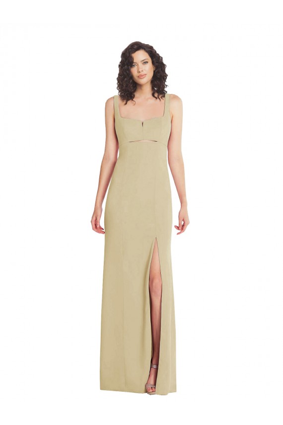 Cheap Wide Strap Slash Cutout Empire Formal Crepe Bridesmaid Dress / Prom Dress with Front Slit UK