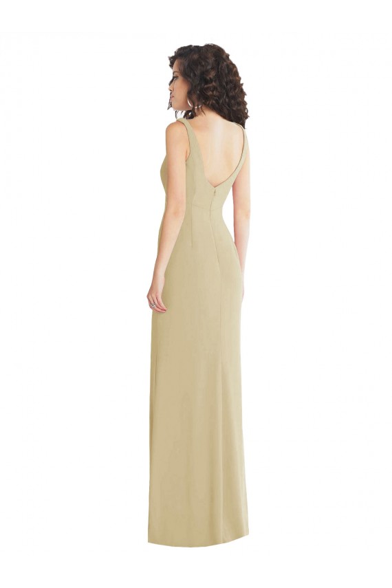 Cheap Wide Strap Slash Cutout Empire Formal Crepe Bridesmaid Dress / Prom Dress with Front Slit UK