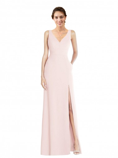 Cheap Square Neck Low Back A-Line Bridesmaid Dress / Prom Dress with Front Slit and Pockets UK