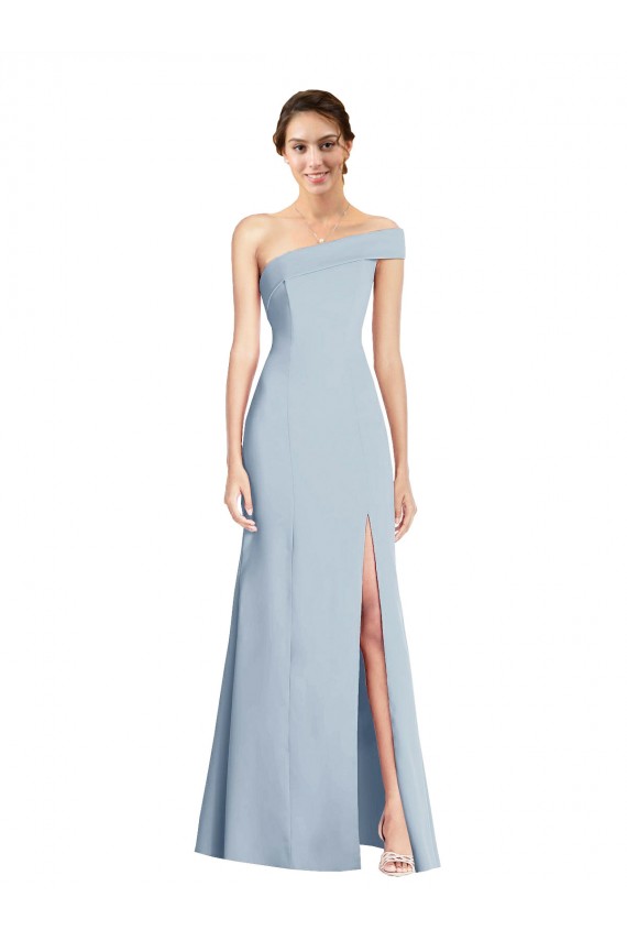 Cheap Asymmetrical Off the Shoulder Cuff Trumpet Formal Crepe Bridesmaid Dress / Prom Dress With Front Slit UK
