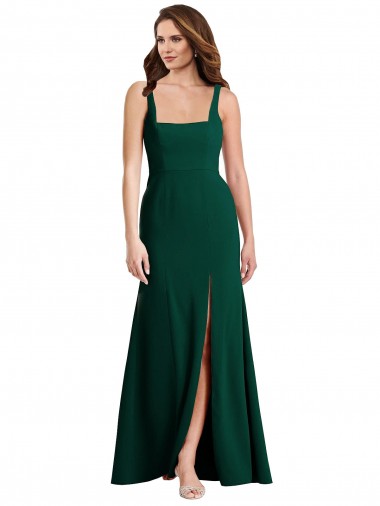 Cheap Square Neck Trumpet Maxi Bridesmaid Dress / Prom Dress with Front Slit UK