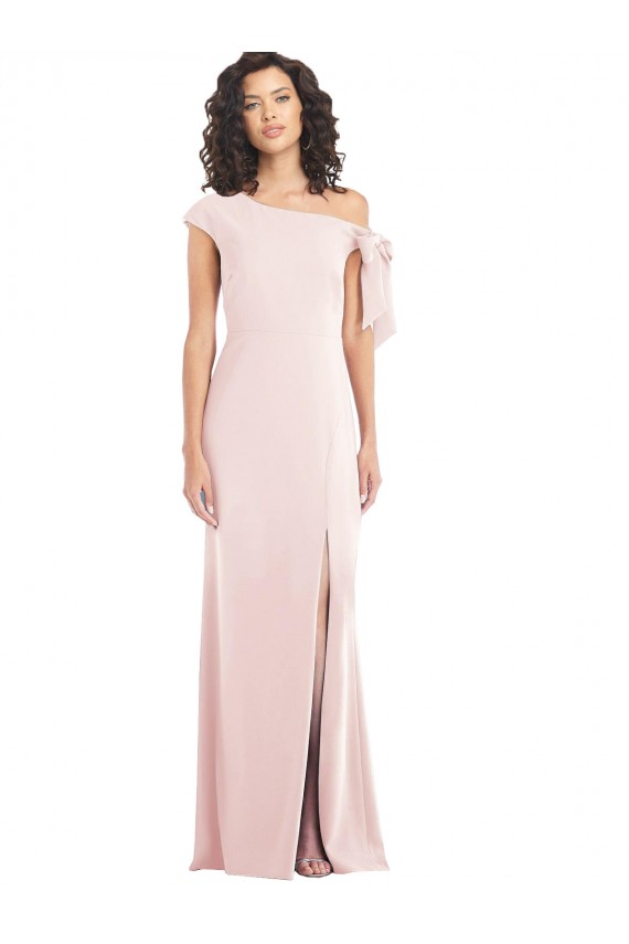 Cheap Off the Shoulder Tie Detail Trumpet Formal Crepe Bridesmaid Dress / Prom Dress with Front Slit UK