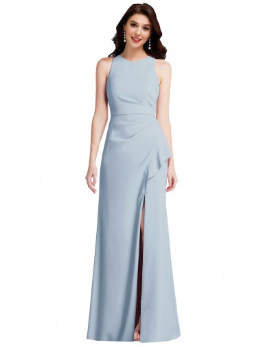 Cheap Halter Maxi Bridesmaid Dress / Prom Dress with Cascade Ruffle Slit UK