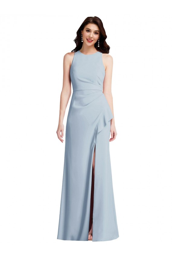 Cheap Halter Maxi Bridesmaid Dress / Prom Dress with Cascade Ruffle Slit UK