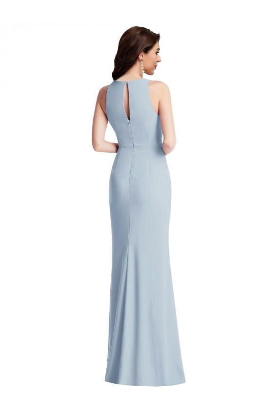 Cheap Halter Maxi Bridesmaid Dress / Prom Dress with Cascade Ruffle Slit UK