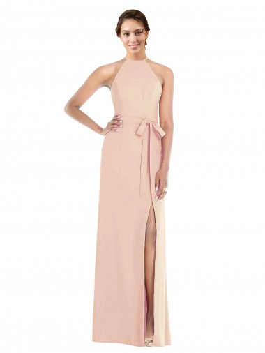 Cheap Halter Criss Cross Cutout Back Maxi Formal Crepe Bridesmaid Dress / Prom Dress UK