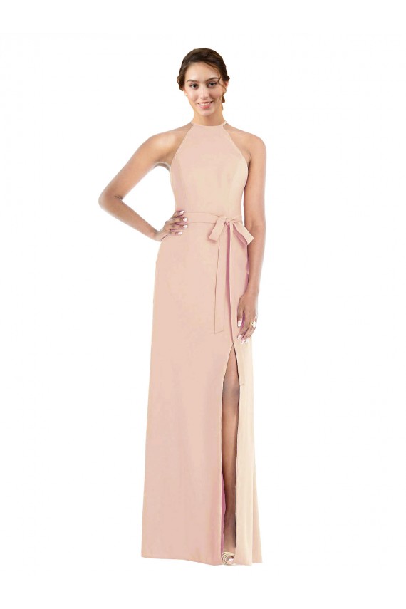 Cheap Halter Criss Cross Cutout Back Maxi Formal Crepe Bridesmaid Dress / Prom Dress UK