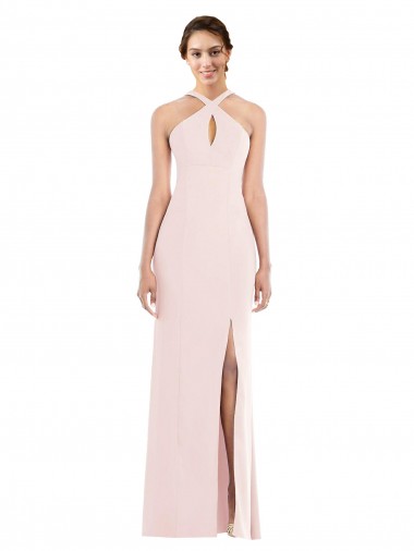 Cheap Criss Cross Halter Princess Line Trumpet Formal Crepe Bridesmaid Dress / Prom Dress UK