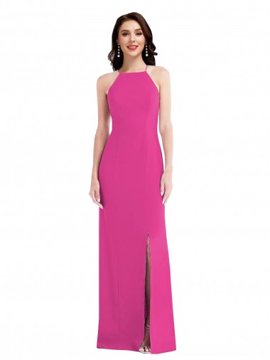 Cheap Open Back High Neck Halter Trumpet Formal Crepe Bridesmaid Dress / Prom Dress UK