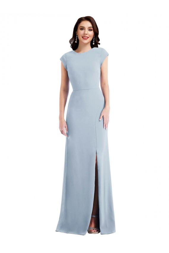 Cheap Cap Sleeve Open Back Trumpet Formal Crepe Bridesmaid Dress / Prom Dress with Front Slit UK