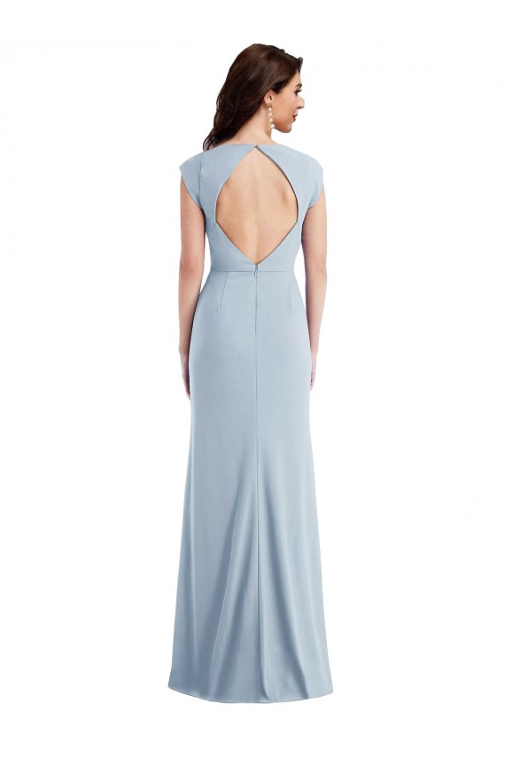 Cheap Cap Sleeve Open Back Trumpet Formal Crepe Bridesmaid Dress / Prom Dress with Front Slit UK