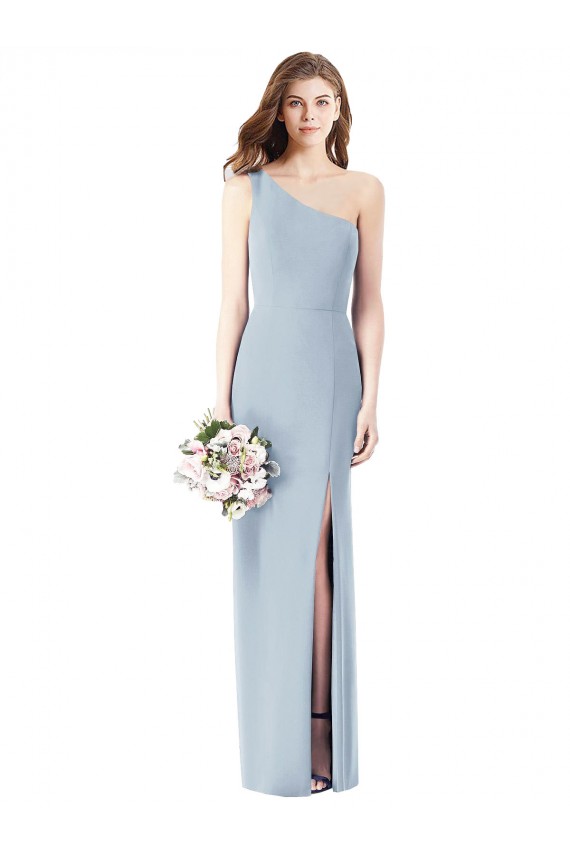 Cheap One Shoulder Crepe Trumpet Bridesmaid Dress / Prom Dress with Front Slit UK
