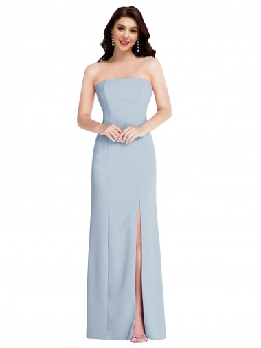 Cheap Strapless Scoop Back Maxi Formal Crepe Bridesmaid Dress / Prom Dress with Front Slit UK