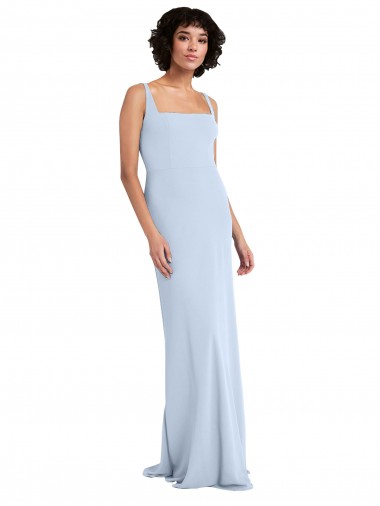 Cheap Slim Square Neck Fit and Flare Full Length Stretch Crepe Bridesmaid Dress / Prom Dress UK