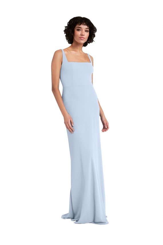 Cheap Slim Square Neck Fit and Flare Full Length Stretch Crepe Bridesmaid Dress / Prom Dress UK