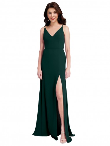 Cheap Slim A-Line V-Neck Full Length Formal Crepe Bridesmaid Dress / Prom Dress with Side Slit UK