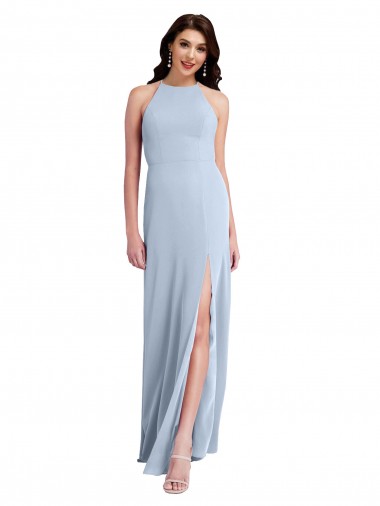 Cheap Fit and Flare High Neck Formal Crepe Bridesmaid Dress / Prom Dress with Side Slit UK