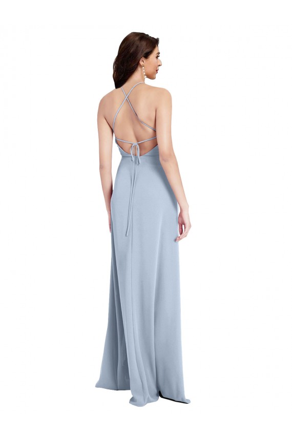 Cheap Fit and Flare High Neck Formal Crepe Bridesmaid Dress / Prom Dress with Side Slit UK