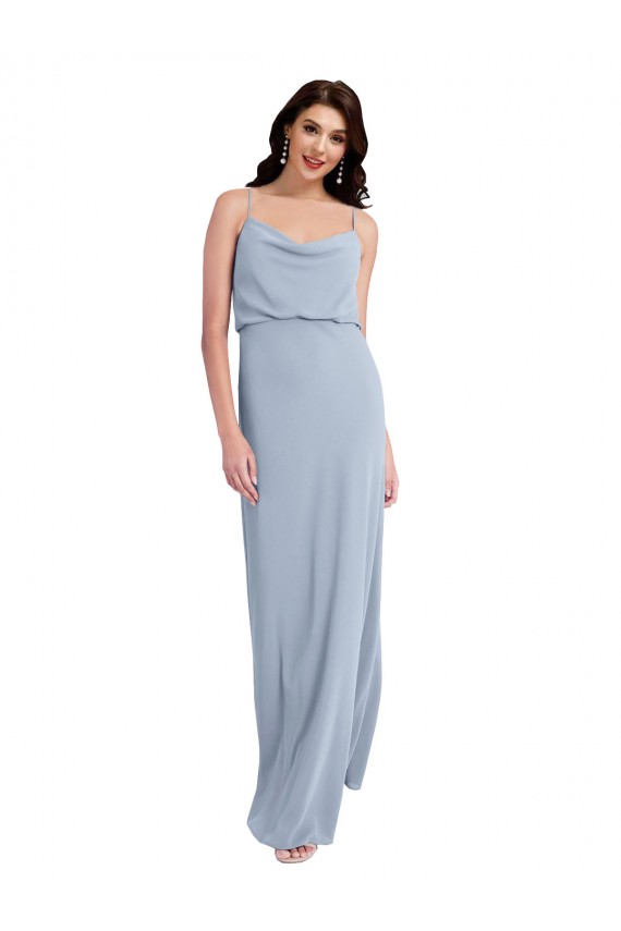Cheap Draped Cowl Neck Long Formal Crepe Bridesmaid Dress / Prom Dress with Spaghetti Straps UK