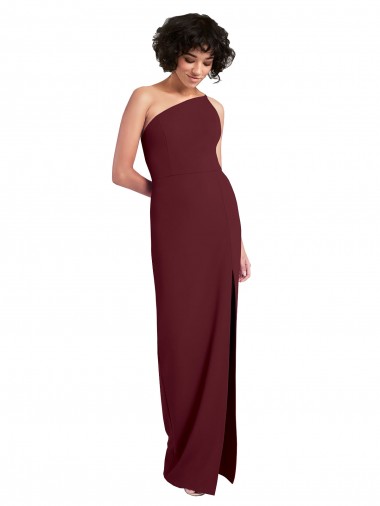 Cheap Sleek One Shoulder Long Formal Crepe Bridesmaid Dress / Prom Dress with Daring Slit UK