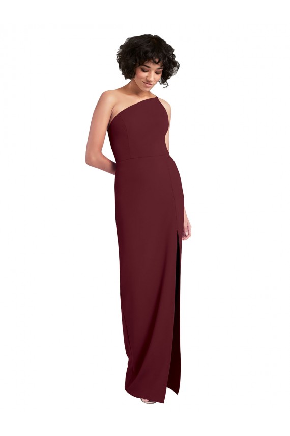 Cheap Sleek One Shoulder Long Formal Crepe Bridesmaid Dress / Prom Dress with Daring Slit UK
