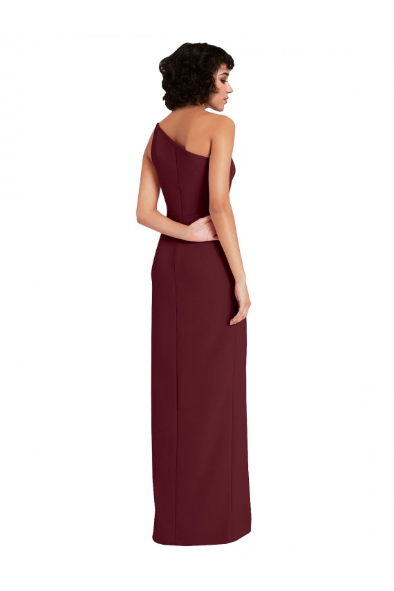 Cheap Sleek One Shoulder Long Formal Crepe Bridesmaid Dress / Prom Dress with Daring Slit UK