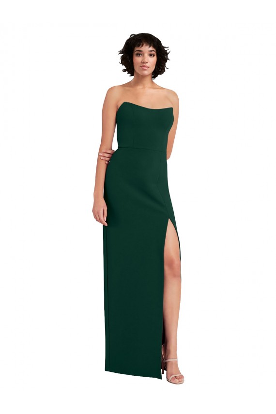 Cheap Scooped Strapless Neckline Formal Crepe Bridesmaid Dress / Prom Dress with Side Slit UK