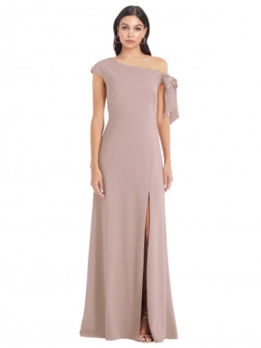 Cheap Off the Shoulder Tie Detail Maxi Formal Crepe Bridesmaid Dress / Prom Dress with Front Slit UK
