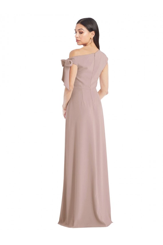 Cheap Off the Shoulder Tie Detail Maxi Formal Crepe Bridesmaid Dress / Prom Dress with Front Slit UK